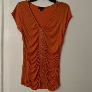 Willi Smith Tangerine Gathered Beaded Top